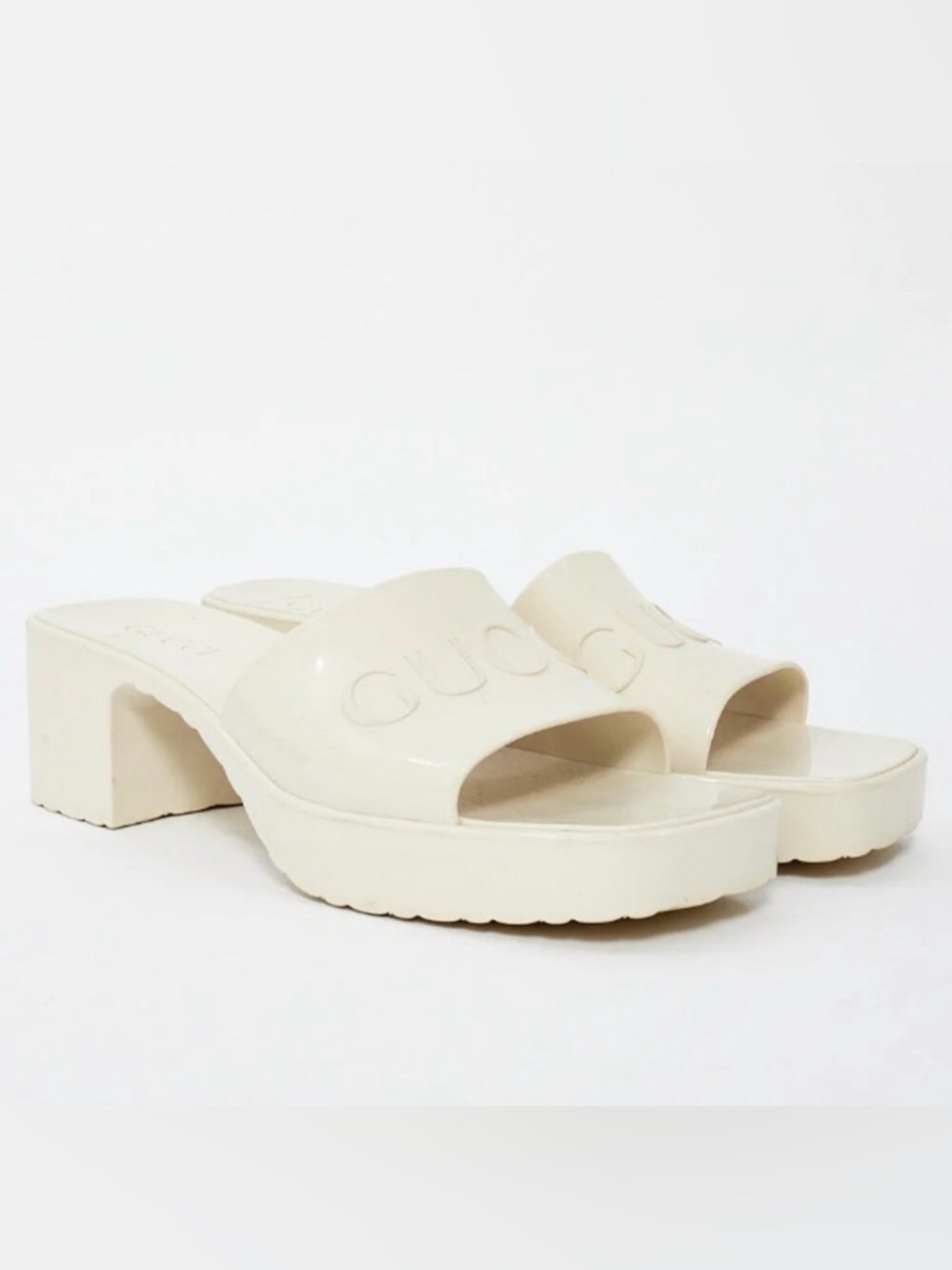 Gucci Cream Platform Slide Sandals